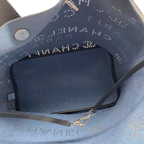 Chanel Black Logo Eyelets Shopping Tote Perforated Calfskin with Silver Hardware - Picture 9 of 14